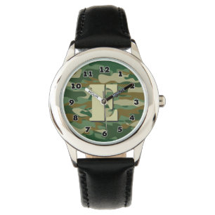 Boys camo watch   personalized letter E monogram