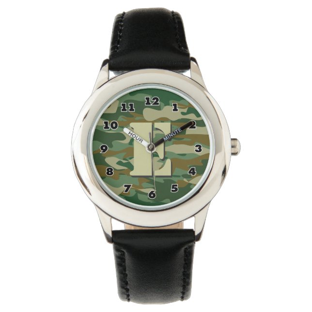 Boys camo watch | personalized letter E monogram (Front)