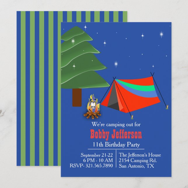 Boys Camp Out Anniversaire Fête Invitation (Devant / Derrière)