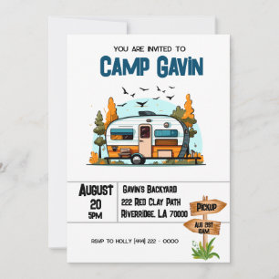 Boys Camping Adventure Birthday Slumber Party  Invitation