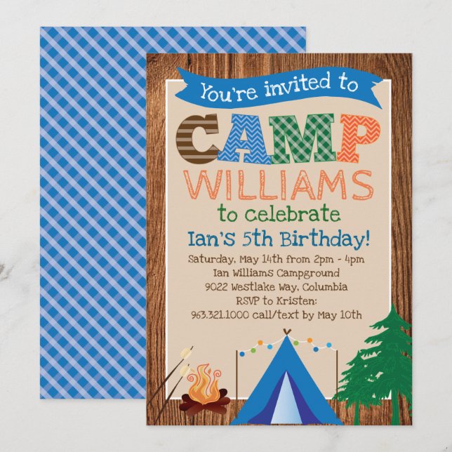 Boys Camping Birthday Party Invitation (Front/Back)