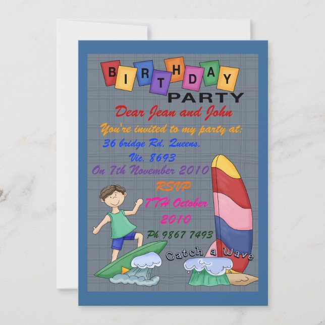 Boys Catch a wave Invitation (Front)