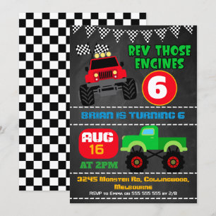 Boys chalkboard monster camions invitation anniver