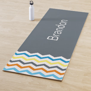Boys Chevron Grey Blue Orange Pattern Personalized Yoga Mat