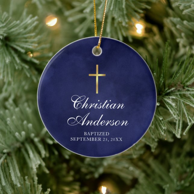 Boys Christening Baptism Blue Ceramic Ornament (Tree)