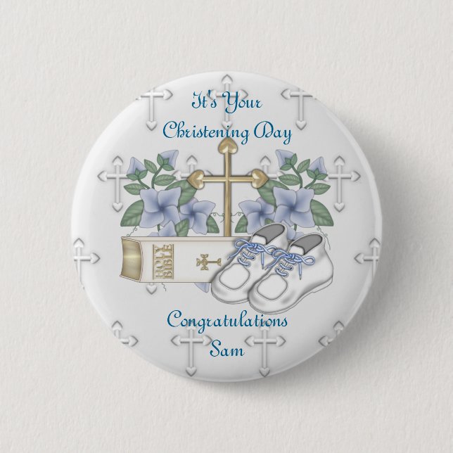 Boys Christening Shoes 2 Inch Round Button (Front)