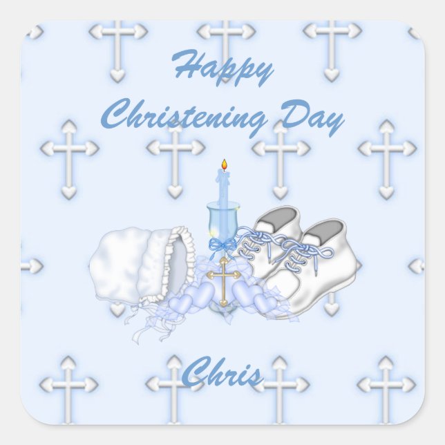 Boys Christening Wish Square Sticker (Front)