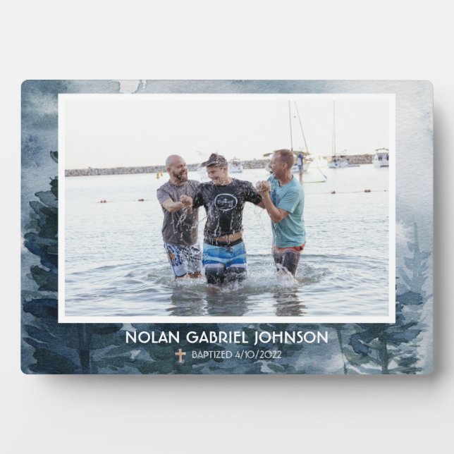 Boy's Christian Baptism Commemorative Gift Blue Plaque (Front)