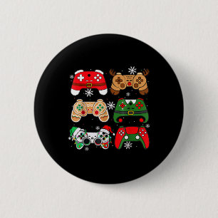 Boys Christmas Shirt Santa Elf Gaming Controllers  2 Inch Round Button