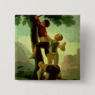 Boys Climbing a Tree, cartoon for a tapestry 2 Inch Square Button