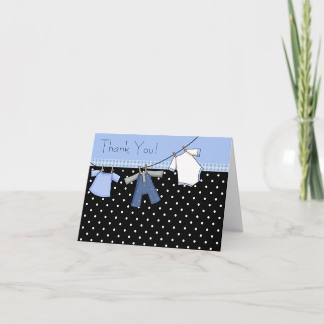 Boys Clothesline Baby Shower Thank You Cards (Front)