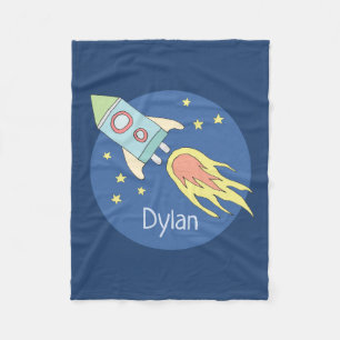 Boys Colourful Rocket Ship Space Galaxy and Name Fleece Blanket