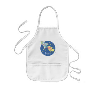 Boys Colourful Rocket Ship Space Galaxy and Name Kids Apron