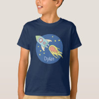 Boys Colourful Rocket Ship Space Galaxy and Name