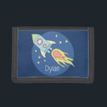Boys Colourful Rocket Ship Space Pattern and Name Trifold Wallet<br><div class="desc">This gorgeous kids wallet features a beautiful and colourful hand drawn rocket ship in outer space. The design also features a place for you to add your boys name. Perfect for any toddler or child's first wallet!</div>