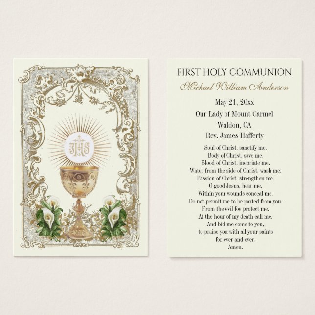 Boy's Communion Catholic Remembrance Holy Card (Devant & derrière)