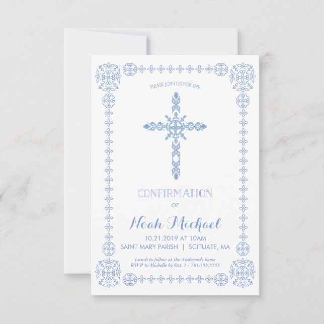 Boys Confirmation Invitation, Classy Invite, Cross Invitation (Front)
