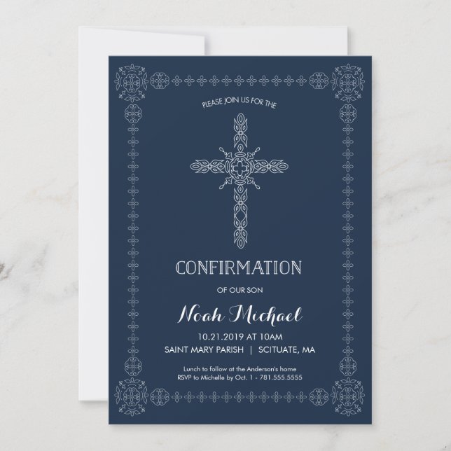 Boy's Confirmation Invitation - Elegant Cross (Front)