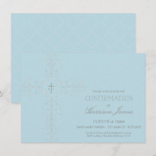Boy's Confirmation Invitation with Cross, Initials