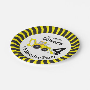 Boys construction 4th birthday customized plate