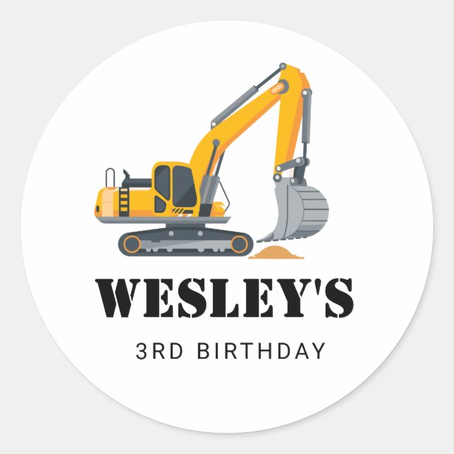 Boys Construction Birthday Party Theme Classic Round Sticker (Front)