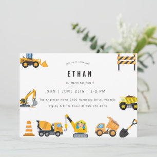 Boys Construction Birthday Party Theme  Invitation