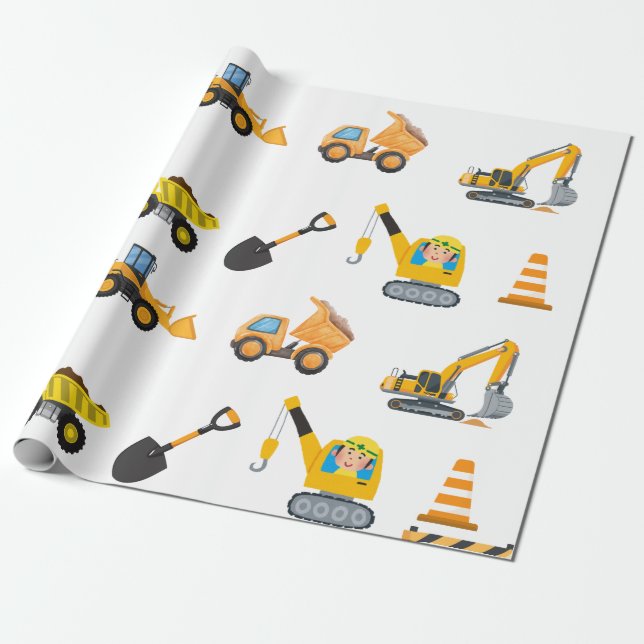 Boys Construction Birthday Party Theme Wrapping Paper (Unrolled)