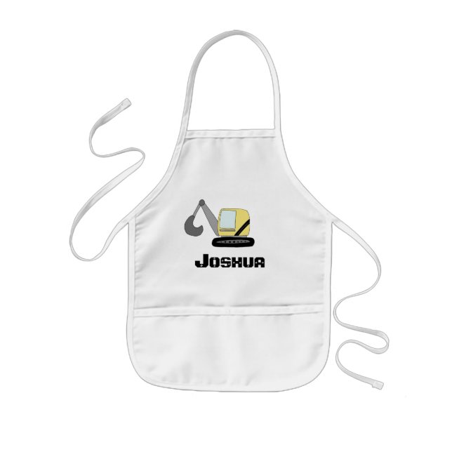 Boys Construction Digger Excavator Doodle and Name Kids Apron (Front)