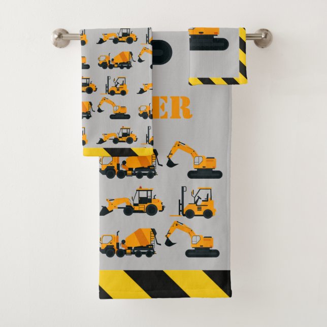 Boys Construction Diggers Personalized Towel Set (Insitu)