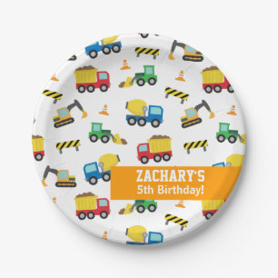 Boys Construction Vehicles Pattern Birthday Party Paper Plate