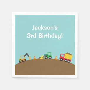 Boys Construction Vehicles Theme Birthday Party Napkin