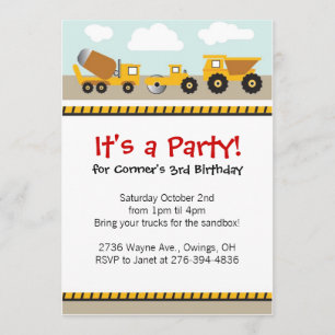 Boys contruction trucks invitation
