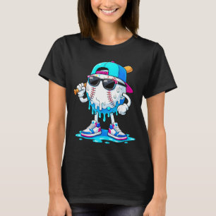 Boys Cool Baseball Ice Cream Drip Funny Kids Youth T-Shirt