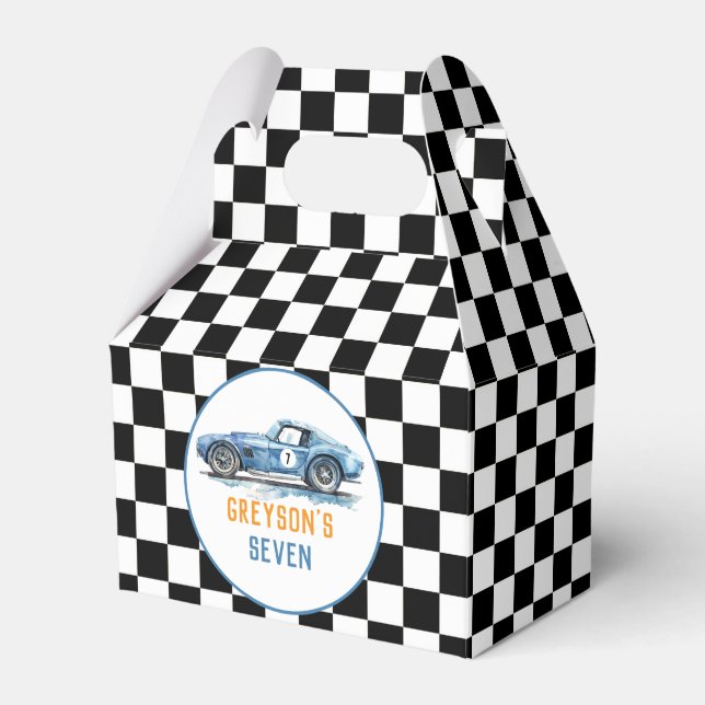 Boys Cool Blue Racing Car Kids Birthday Favor Box (Front Side)