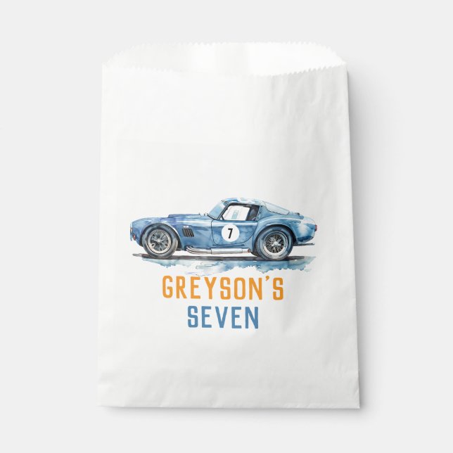 Boys Cool Blue Racing Car Kids Birthday Favour Bag (Front)
