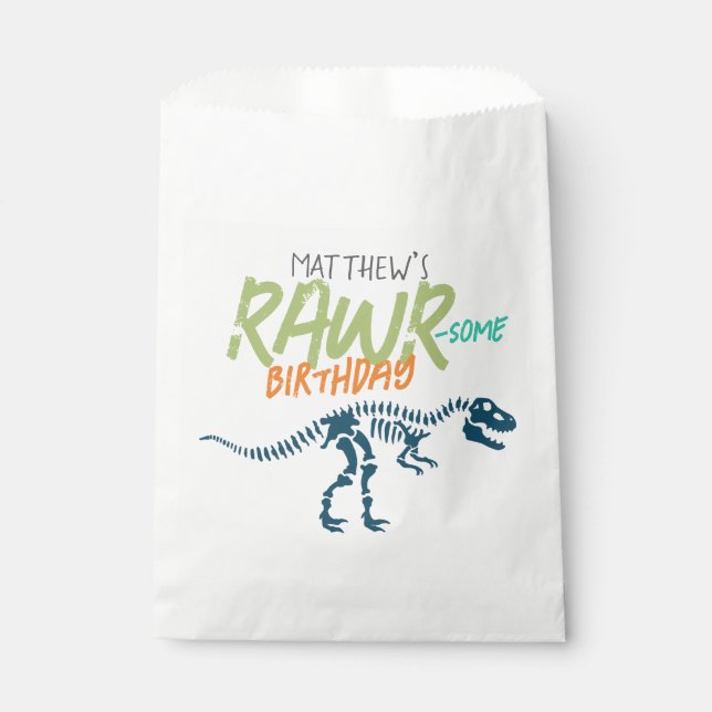 Boys Cool Dinosaur Dig Kids Birthday Favour Bag (Front)