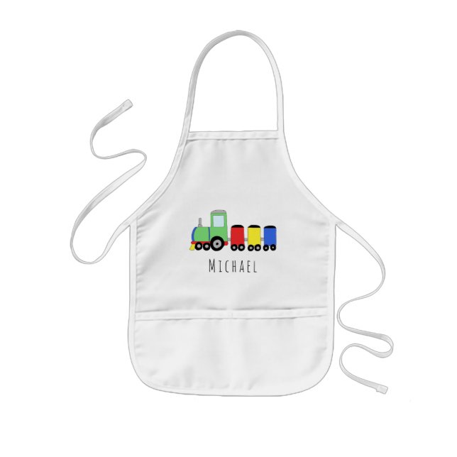 Boy's Cool Doodle Colourful Locomotive Train & Kids Apron (Front)