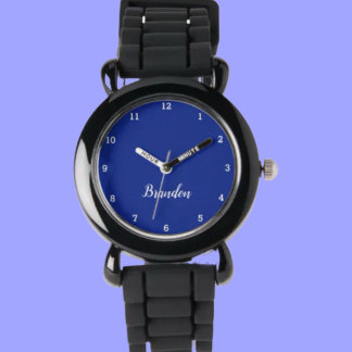 Boys Cool Modern Black Stylish Custom Name Kids Watch