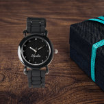 Boys Cool Modern Black Stylish Custom Name Kids Watch<br><div class="desc">Make every moment special with our Custom Kids Name Watch! This personalized timepiece is perfect for children of all ages, featuring their name printed boldly on the face of the watch. Available in vibrant colours and fun designs, this watch makes learning to tell time both stylish and exciting. Crafted with...</div>