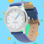 Boys Cool Modern Blue Stylish Custom Name Kids Watch<br><div class="desc">Make every moment special with our Custom Kids Name Watch! This personalized timepiece is perfect for children of all ages, featuring their name printed boldly on the face of the watch. Available in vibrant colours and fun designs, this watch makes learning to tell time both stylish and exciting. Crafted with...</div>