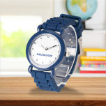 Boys Cool Modern Blue Stylish Custom Name Kids Watch<br><div class="desc">Make every moment special with our Custom Kids Name Watch! This personalized timepiece is perfect for children of all ages, featuring their name printed boldly on the face of the watch. Available in vibrant colours and fun designs, this watch makes learning to tell time both stylish and exciting. Crafted with...</div>