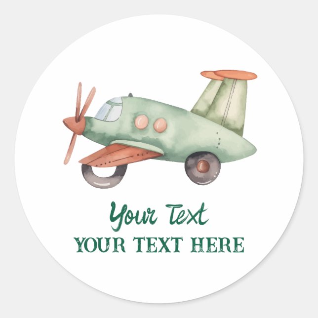 Boys Cool Modern Colourful Airplane Birthday Party Classic Round Sticker (Front)