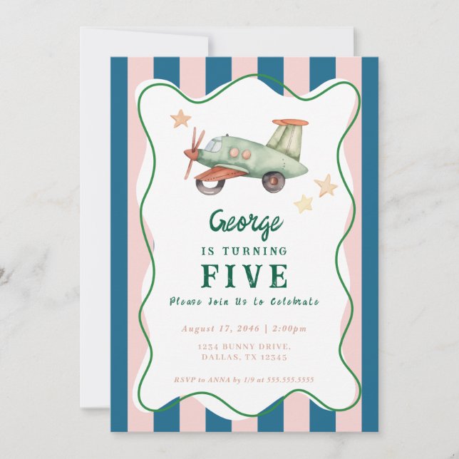 Boys Cool Modern Colourful Airplane Birthday Party Invitation (Front)