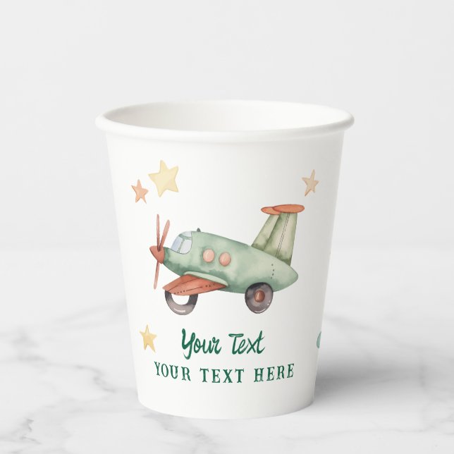 Boys Cool Modern Colourful Airplane Birthday Party Paper Cups (Front)