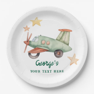 Boys Cool Modern Colourful Airplane Birthday Party Paper Plate