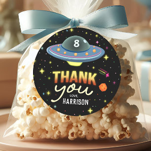 Boys Cool Neon Space Birthday Favour Classic Round Sticker