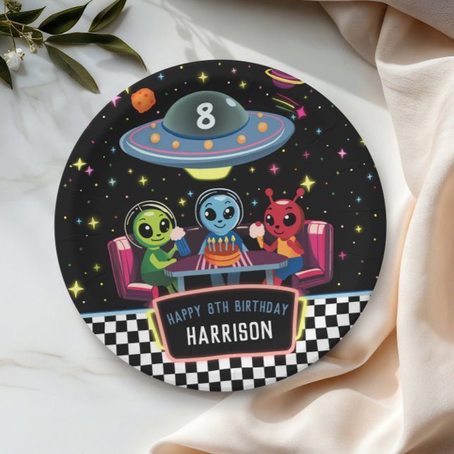 Boys Cool Out Of This World Neon Space Birthday Paper Plate (Creator Uploaded)