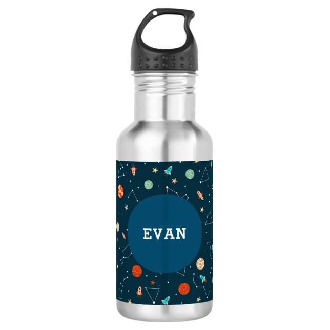 Boys Cool Outer Space Planets Rockets Personalized 532 Ml Water Bottle (Front)