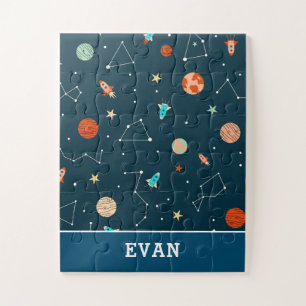 Boys Cool Outer Space Planets Rockets Personalized Jigsaw Puzzle