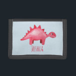Boys Cool Red Watercolor Dinosaur and Name Kids Trifold Wallet<br><div class="desc">This lovely design features a hand painted red watercolor dinosaur with a striped background,  and can be personalized with your boy's name. Perfect for any dinosaur loving kids first wallet. Check out our store for other gorgeous designs!</div>